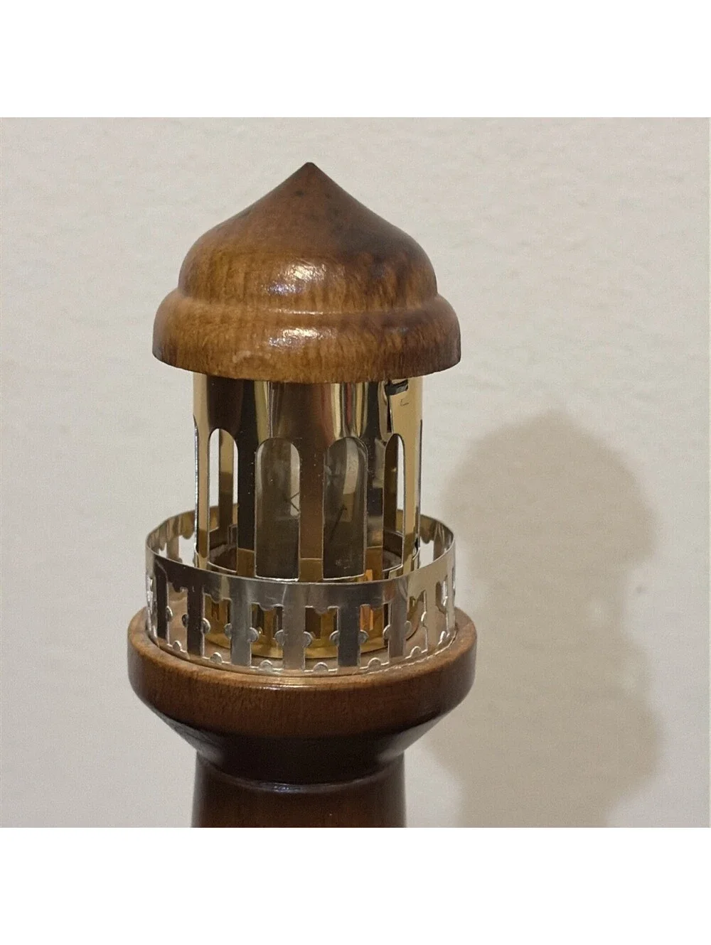 Vintage Wooden Lighthouse Lamp 11”-Euro Version-St. Malo